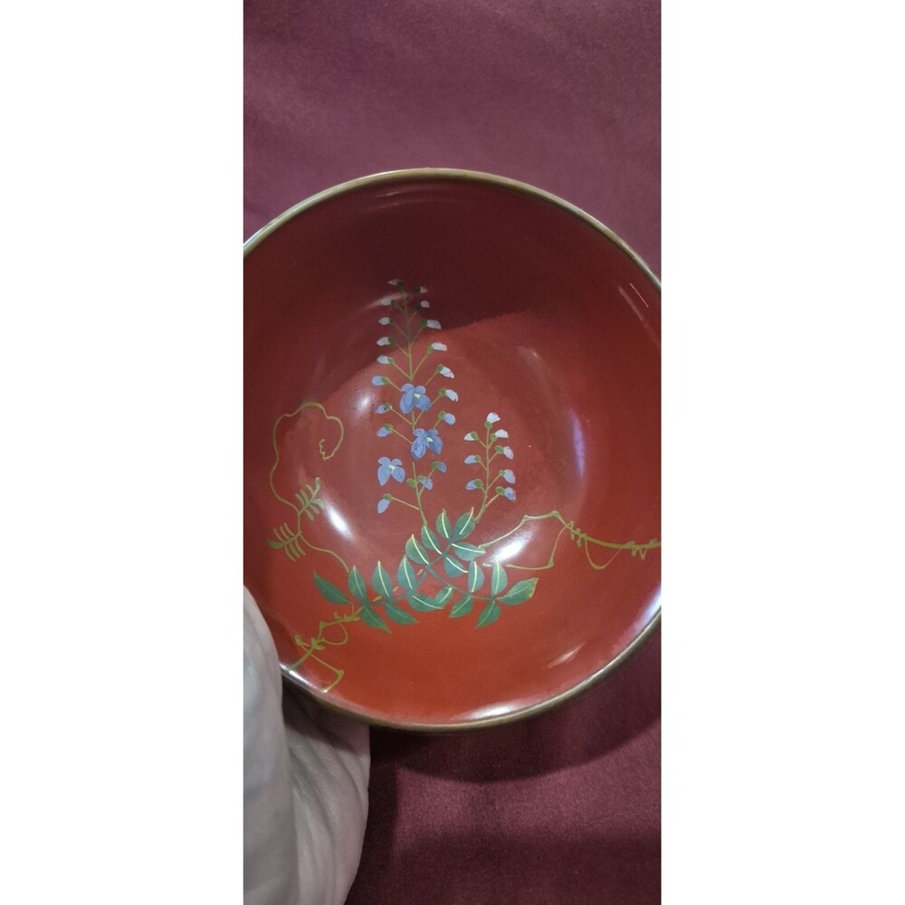 KARAVAN Occupied Japan Red Japanese  5" Lacquer Wave Bowl Wisteria (1945-1952)